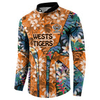 Wests Tigers Button Sweatshirt Tropical Hibiscus Floral Pattern With Orange And Black Accents