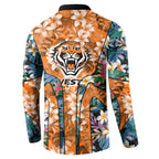 Wests Tigers Button Sweatshirt Tropical Hibiscus Floral Pattern With Orange And Black Accents