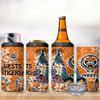 Wests Tigers 4 in 1 Can Cooler Tumbler Tropical Hibiscus Floral Pattern With Orange And Black Accents