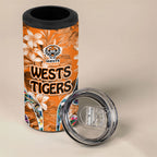 Wests Tigers 4 in 1 Can Cooler Tumbler Tropical Hibiscus Floral Pattern With Orange And Black Accents