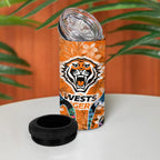 Wests Tigers 4 in 1 Can Cooler Tumbler Tropical Hibiscus Floral Pattern With Orange And Black Accents