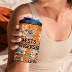 Wests Tigers 4 in 1 Can Cooler Tumbler Tropical Hibiscus Floral Pattern With Orange And Black Accents