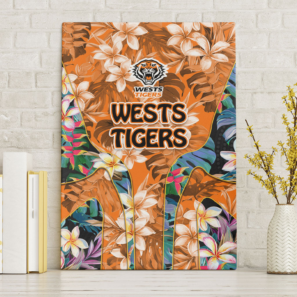 Wests Tigers Canvas Wall Art Tropical Hibiscus Floral Pattern With Orange And Black Accents