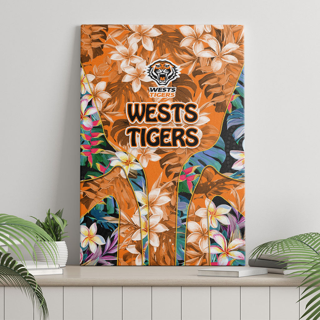Wests Tigers Canvas Wall Art Tropical Hibiscus Floral Pattern With Orange And Black Accents