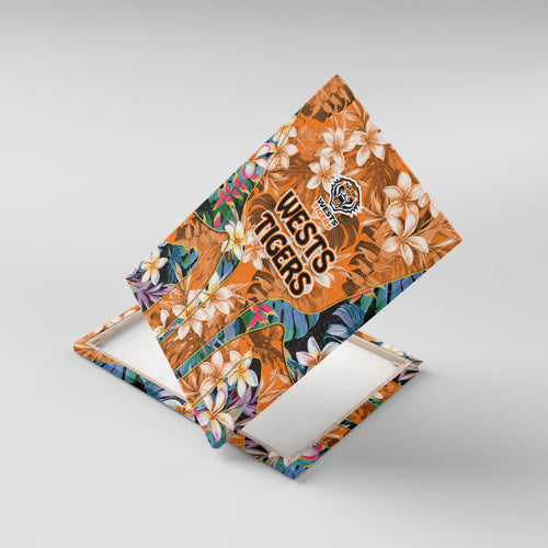 Wests Tigers Canvas Wall Art Tropical Hibiscus Floral Pattern With Orange And Black Accents