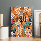 Wests Tigers Canvas Wall Art Tropical Hibiscus Floral Pattern With Orange And Black Accents