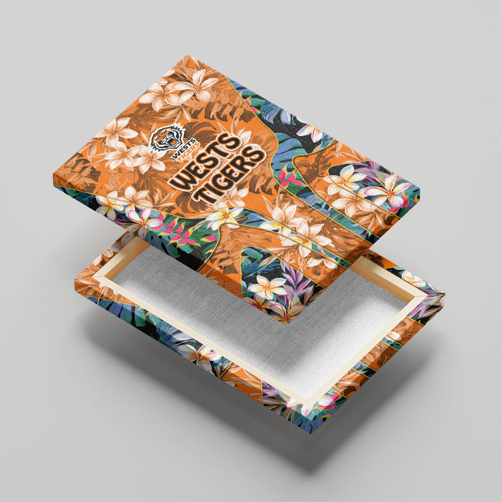 Wests Tigers Canvas Wall Art Tropical Hibiscus Floral Pattern With Orange And Black Accents