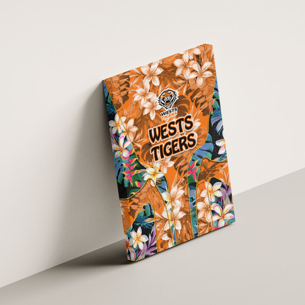Wests Tigers Canvas Wall Art Tropical Hibiscus Floral Pattern With Orange And Black Accents