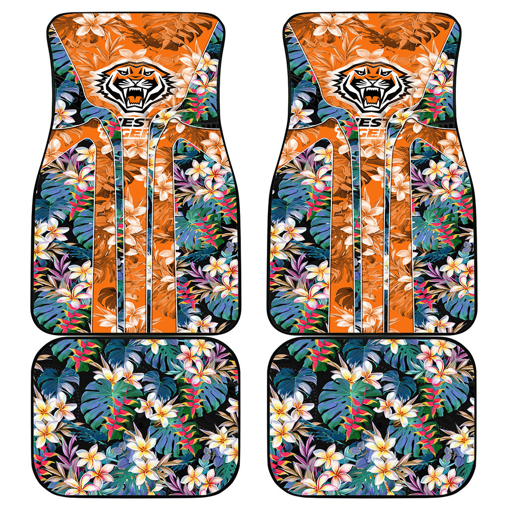 Wests Tigers Car Mats Tropical Hibiscus Floral Pattern With Orange And Black Accents