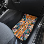 Wests Tigers Car Mats Tropical Hibiscus Floral Pattern With Orange And Black Accents