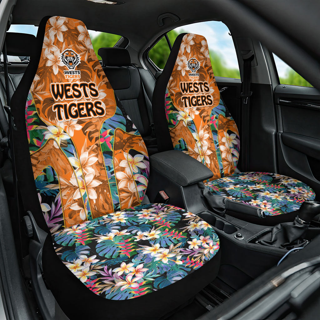 Wests Tigers Car Seat Cover Tropical Hibiscus Floral Pattern With Orange And Black Accents