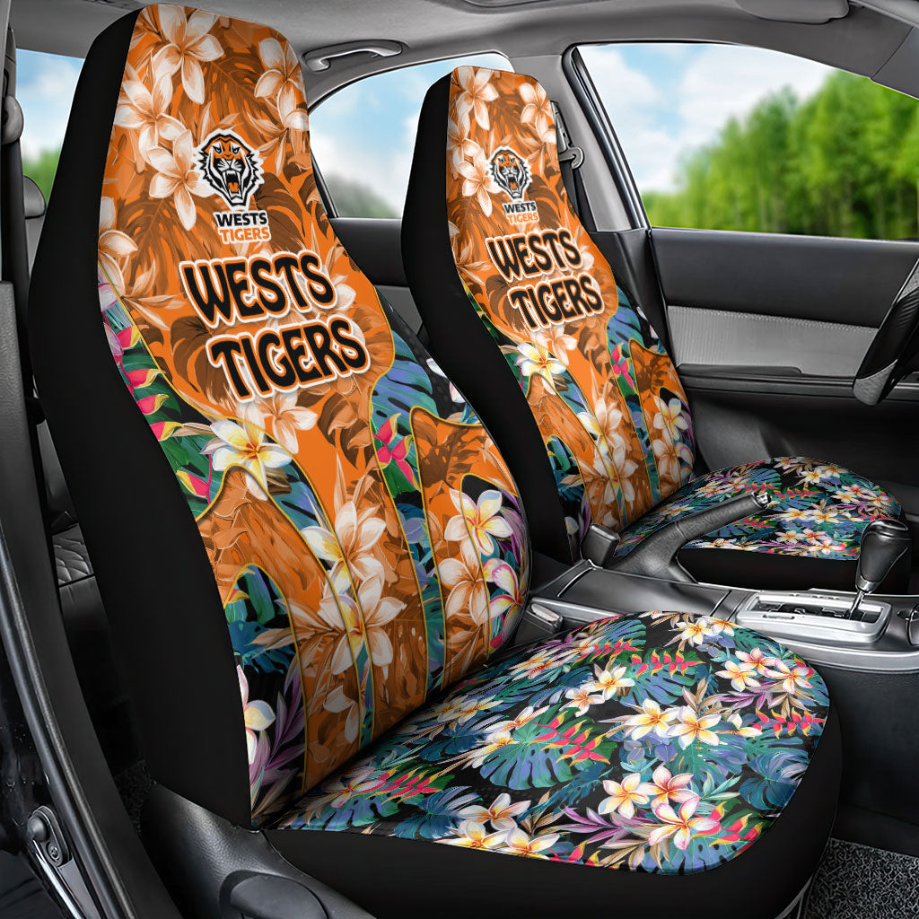 Wests Tigers Car Seat Cover Tropical Hibiscus Floral Pattern With Orange And Black Accents