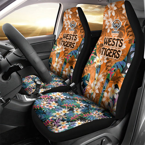 Wests Tigers Car Seat Cover Tropical Hibiscus Floral Pattern With Orange And Black Accents