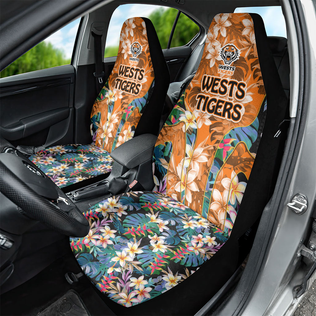 Wests Tigers Car Seat Cover Tropical Hibiscus Floral Pattern With Orange And Black Accents