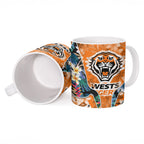 Wests Tigers Ceramic Mug Tropical Hibiscus Floral Pattern With Orange And Black Accents