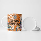 Wests Tigers Ceramic Mug Tropical Hibiscus Floral Pattern With Orange And Black Accents