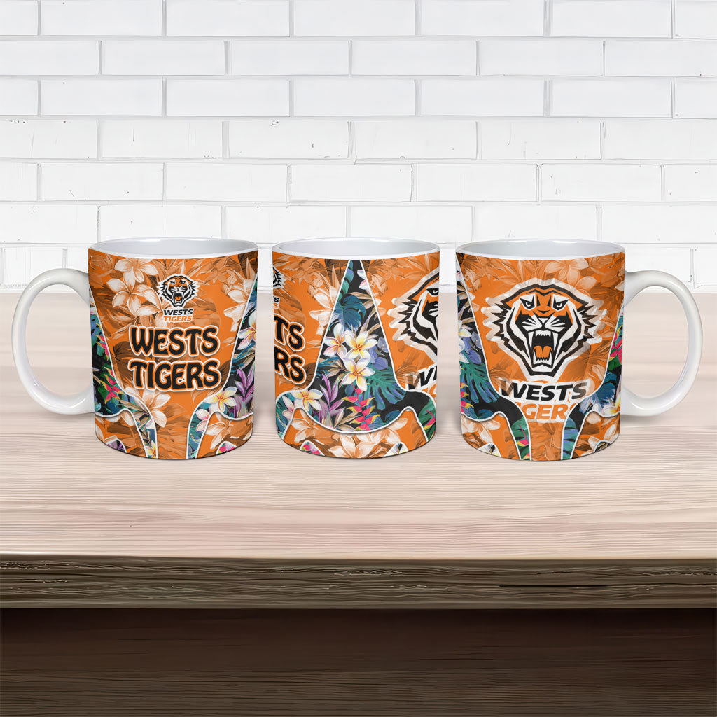 Wests Tigers Ceramic Mug Tropical Hibiscus Floral Pattern With Orange And Black Accents