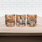 Wests Tigers Ceramic Mug Tropical Hibiscus Floral Pattern With Orange And Black Accents