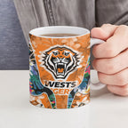 Wests Tigers Ceramic Mug Tropical Hibiscus Floral Pattern With Orange And Black Accents
