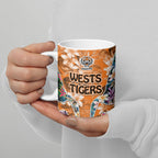 Wests Tigers Ceramic Mug Tropical Hibiscus Floral Pattern With Orange And Black Accents
