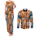 Wests Tigers Couples Matching Tank Maxi Dress and Long Sleeve Button Shirt Tropical Hibiscus Floral Pattern With Orange And Black Accents