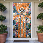 Wests Tigers Door Cover Tropical Hibiscus Floral Pattern With Orange And Black Accents
