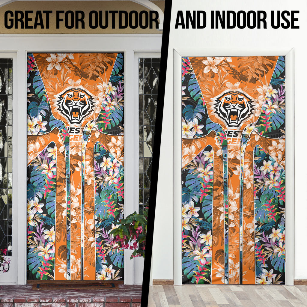 Wests Tigers Door Cover Tropical Hibiscus Floral Pattern With Orange And Black Accents