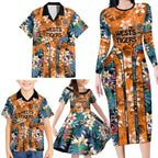 Wests Tigers Family Matching Long Sleeve Bodycon Dress and Hawaiian Shirt Tropical Hibiscus Floral Pattern With Orange And Black Accents
