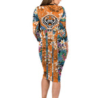 Wests Tigers Family Matching Long Sleeve Bodycon Dress and Hawaiian Shirt Tropical Hibiscus Floral Pattern With Orange And Black Accents