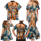 Wests Tigers Family Matching Mermaid Dress and Hawaiian Shirt Tropical Hibiscus Floral Pattern With Orange And Black Accents
