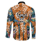 Wests Tigers Family Matching Mermaid Dress and Hawaiian Shirt Tropical Hibiscus Floral Pattern With Orange And Black Accents