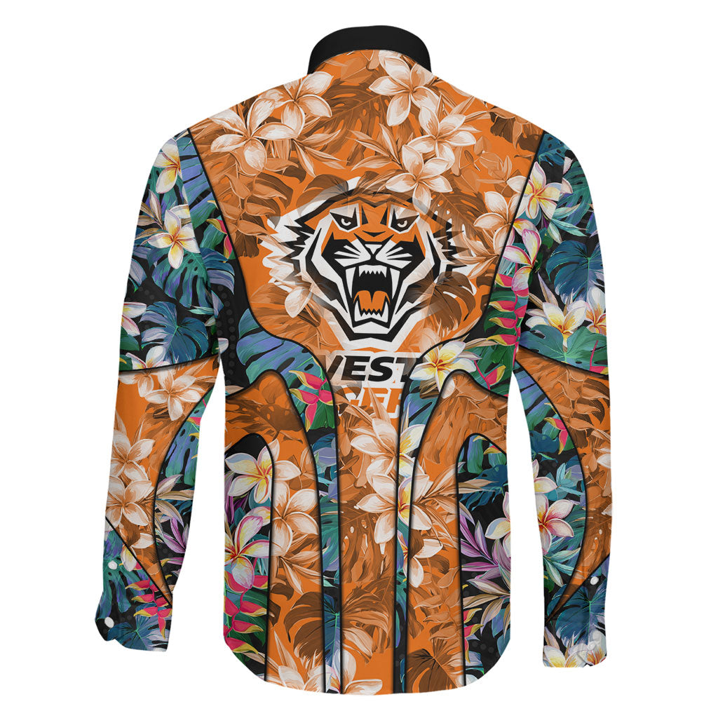 Wests Tigers Family Matching Mermaid Dress and Hawaiian Shirt Tropical Hibiscus Floral Pattern With Orange And Black Accents