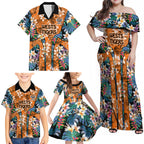 Wests Tigers Family Matching Off Shoulder Maxi Dress and Hawaiian Shirt Tropical Hibiscus Floral Pattern With Orange And Black Accents
