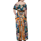 Wests Tigers Family Matching Off Shoulder Maxi Dress and Hawaiian Shirt Tropical Hibiscus Floral Pattern With Orange And Black Accents
