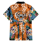 Wests Tigers Family Matching Off Shoulder Short Dress and Hawaiian Shirt Tropical Hibiscus Floral Pattern With Orange And Black Accents