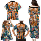 Wests Tigers Family Matching Puletasi and Hawaiian Shirt Tropical Hibiscus Floral Pattern With Orange And Black Accents
