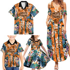 Wests Tigers Family Matching Summer Maxi Dress and Hawaiian Shirt Tropical Hibiscus Floral Pattern With Orange And Black Accents