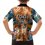 Wests Tigers Family Matching Summer Maxi Dress and Hawaiian Shirt Tropical Hibiscus Floral Pattern With Orange And Black Accents