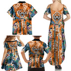 Wests Tigers Family Matching Summer Maxi Dress and Hawaiian Shirt Tropical Hibiscus Floral Pattern With Orange And Black Accents
