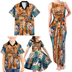 Wests Tigers Family Matching Tank Maxi Dress and Hawaiian Shirt Tropical Hibiscus Floral Pattern With Orange And Black Accents