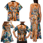 Wests Tigers Family Matching Tank Maxi Dress and Hawaiian Shirt Tropical Hibiscus Floral Pattern With Orange And Black Accents