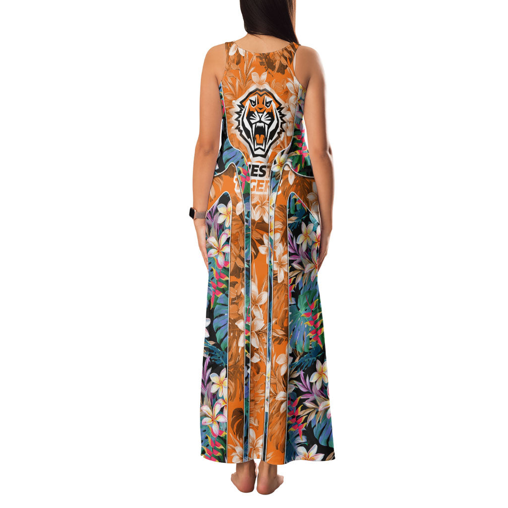 Wests Tigers Family Matching Tank Maxi Dress and Hawaiian Shirt Tropical Hibiscus Floral Pattern With Orange And Black Accents