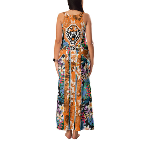 Wests Tigers Family Matching Tank Maxi Dress and Hawaiian Shirt Tropical Hibiscus Floral Pattern With Orange And Black Accents