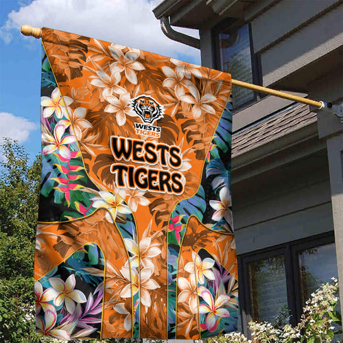 Wests Tigers Garden Flag Tropical Hibiscus Floral Pattern With Orange And Black Accents