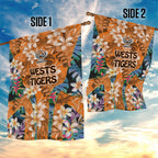 Wests Tigers Garden Flag Tropical Hibiscus Floral Pattern With Orange And Black Accents