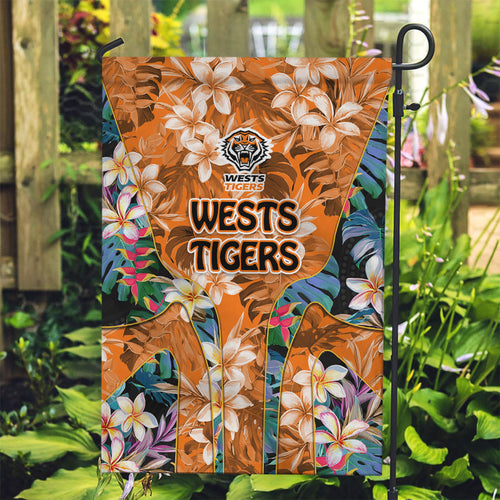 Wests Tigers Garden Flag Tropical Hibiscus Floral Pattern With Orange And Black Accents