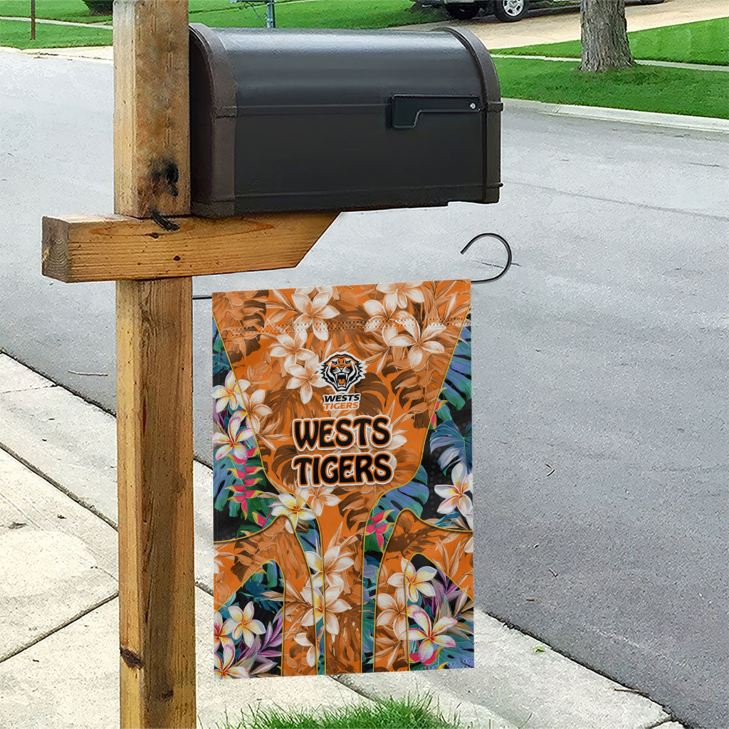 Wests Tigers Garden Flag Tropical Hibiscus Floral Pattern With Orange And Black Accents