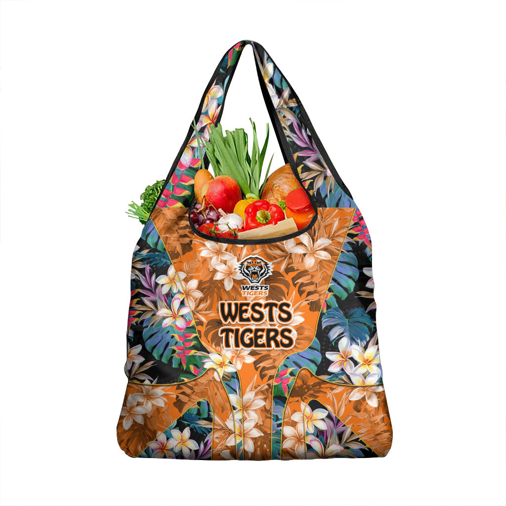 Wests Tigers Grocery Bag Tropical Hibiscus Floral Pattern With Orange And Black Accents