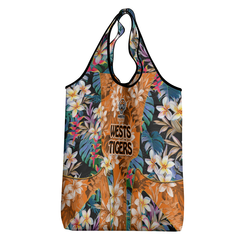Wests Tigers Grocery Bag Tropical Hibiscus Floral Pattern With Orange And Black Accents