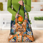 Wests Tigers Grocery Bag Tropical Hibiscus Floral Pattern With Orange And Black Accents